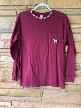 PINK Victoria's Secret Kids Long-Sleeve Pocket Tee in Burgundy